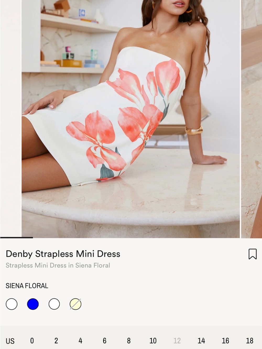 Peppermayo White Strapless Mini Dress with Coral Floral